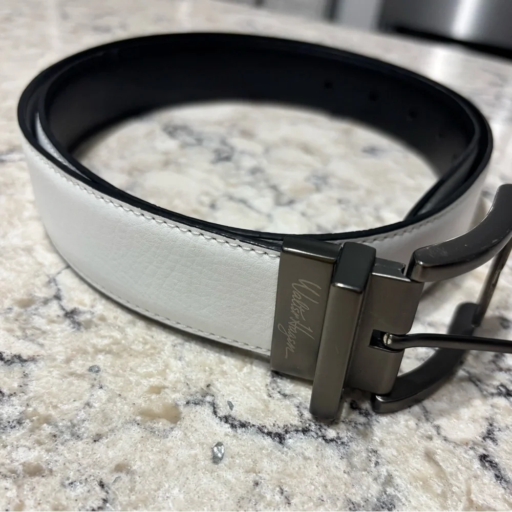 Walter Hagen Men's White Genuine Leather Dress Belt with Gunmetal Buckle Size 38